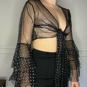 Black Sheer Crop with Gold Dot detail